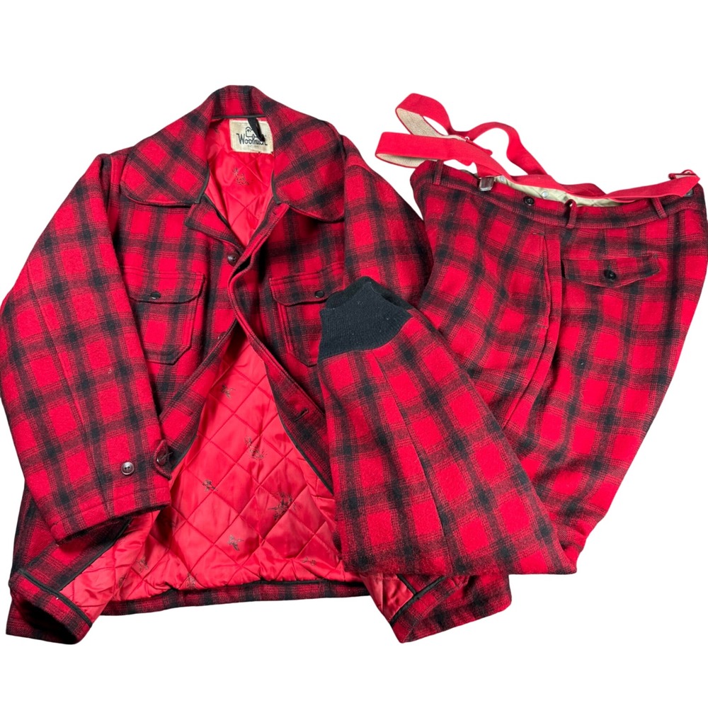 Vintage 1960s Woolrich Buffalo Plaid Hunting Coat & Pants SET Mens 44 Wool Quilt